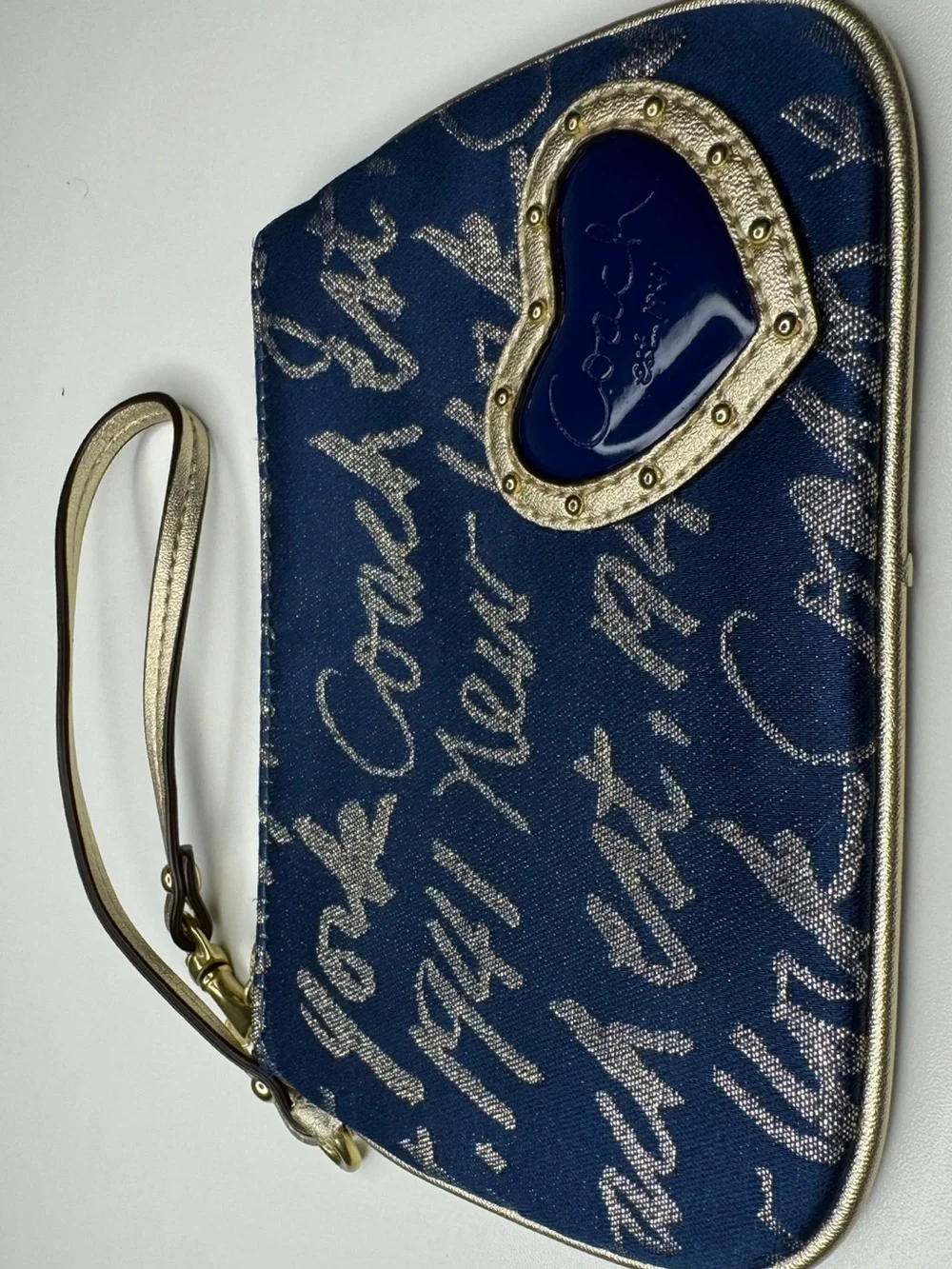 Coach Y2K Script Navy And Gold Wristlet (Read descript)